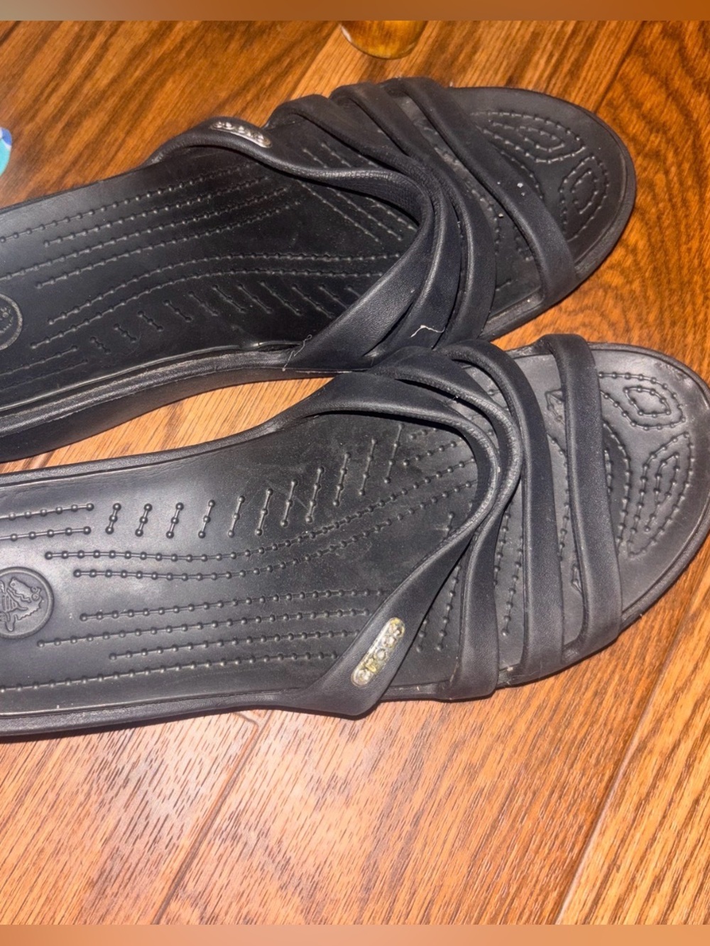 Crocs Rhonda Wedge Sandals Slip-On Strappy Slides Open Toe Black Women's Size 9